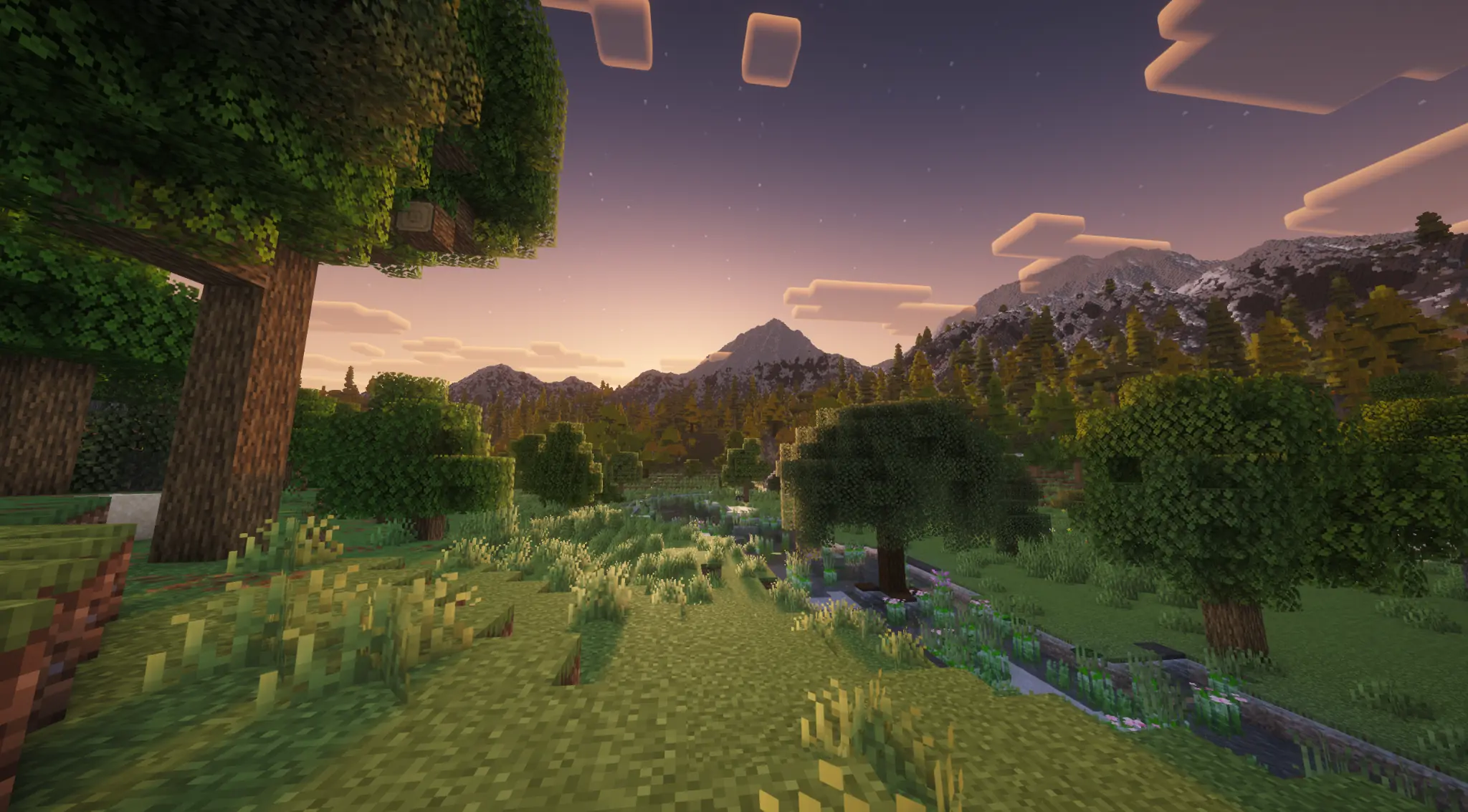 Alpine mountain valley during sunset