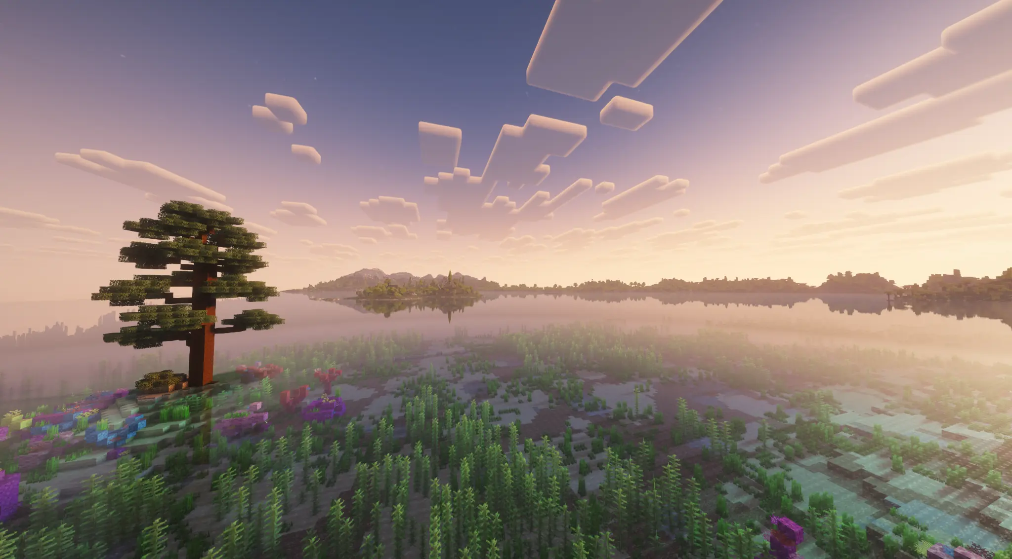 Sunrise reflecting across a wide ocean bay