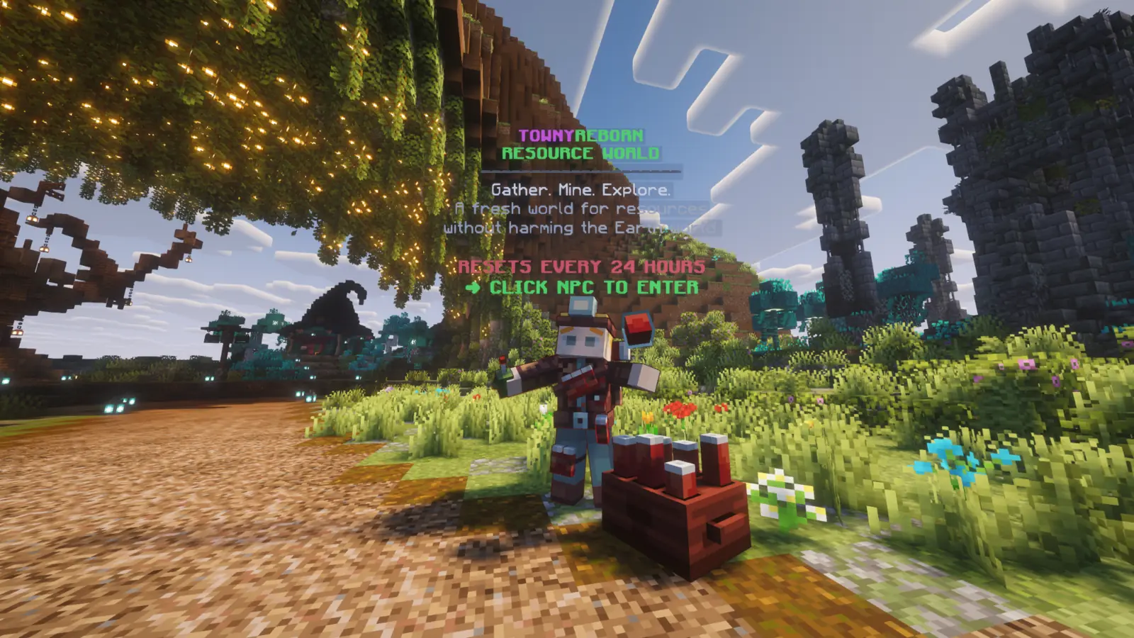 Resource World NPC and entrance at Towny Reborn spawn