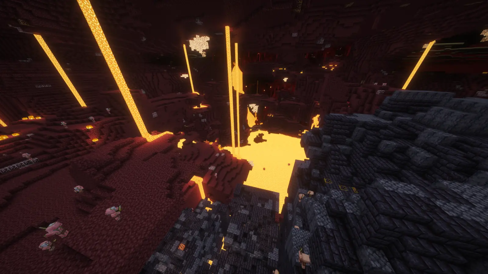 Vast Nether cavern with a bastion and lavafalls
