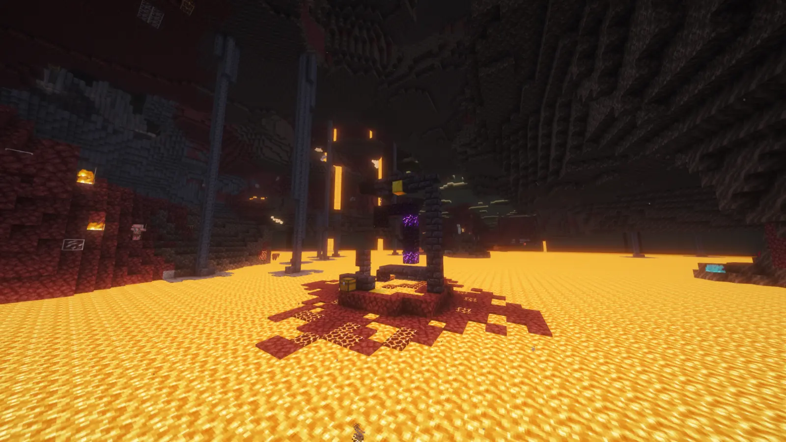 Portal standing in a large Nether lava sea