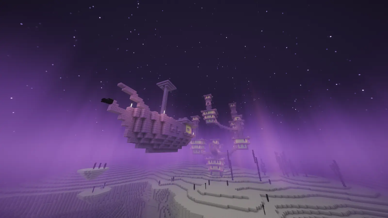 End Ship floating beside a large End City